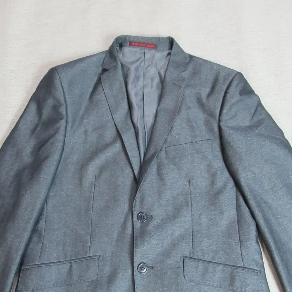 House Of St Benets Blazer Mens 38S/31W Blue Gray 2 Button Slim Coat Suit Jacket